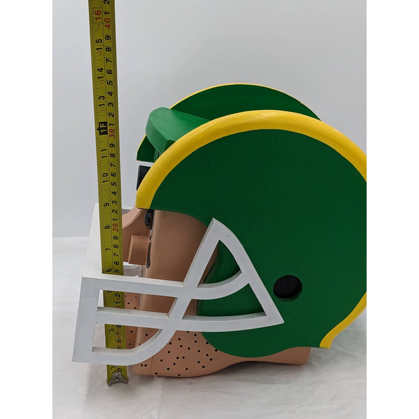 Football Player In Helmet Decoration Wooden Green Yellow Bird Feeder Piggy Bank
