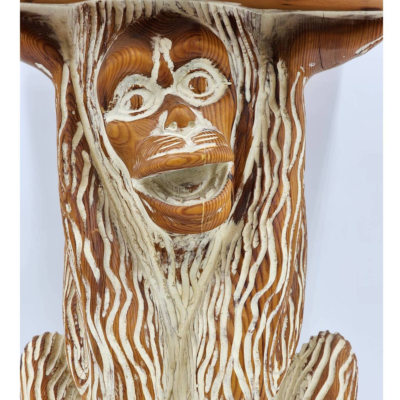 Monkey Vintage Side Table Book End Table Carved Wood Large Planter Spain 20"