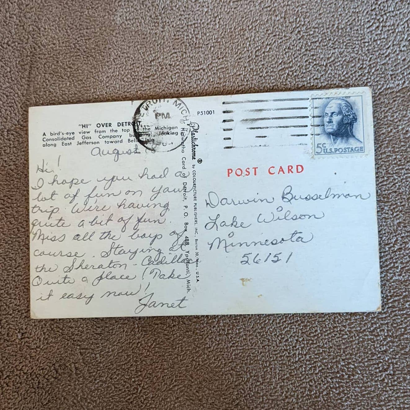 Vintage Detroit Postcard Hi Over Detroit East Jefferson