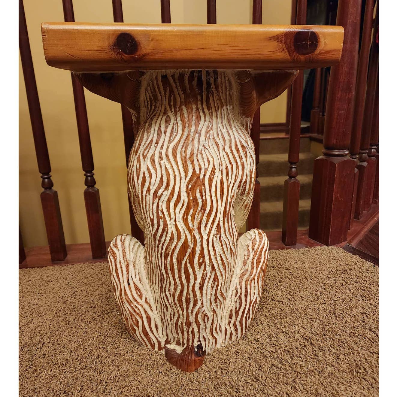 Monkey Vintage Side Table Book End Table Carved Wood Large Planter Spain 20"