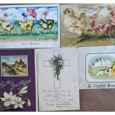 C1900s Easter Antique Postcard Set Of 5 Easter Greetings