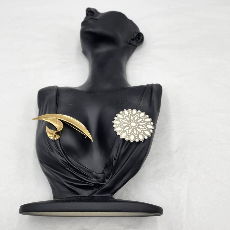 Vintage Trifari Set of 2 Gold Tone Crown And Silver Tone Snowflake Pin Brooch