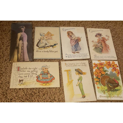 C1900-1915 Antique Postcard Lot Set Of 7 Graphics 1900s Womens Fashion
