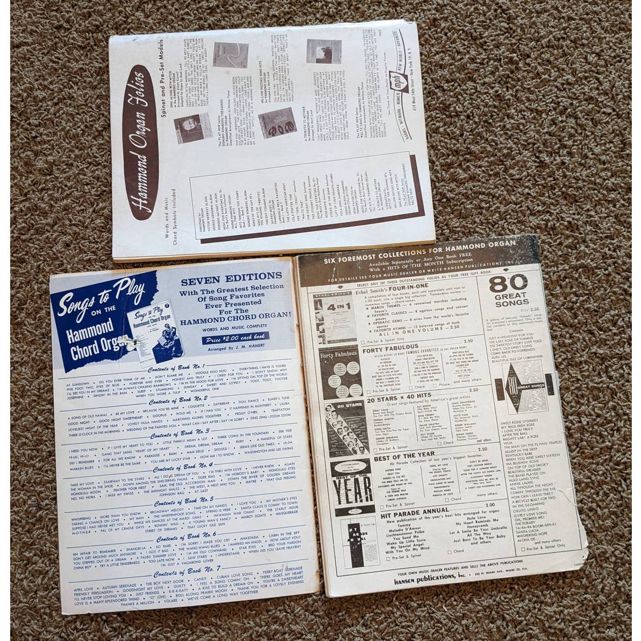 Music Sheets Lot 3 Hammond Chord Organ TV Sing Along With Mitch