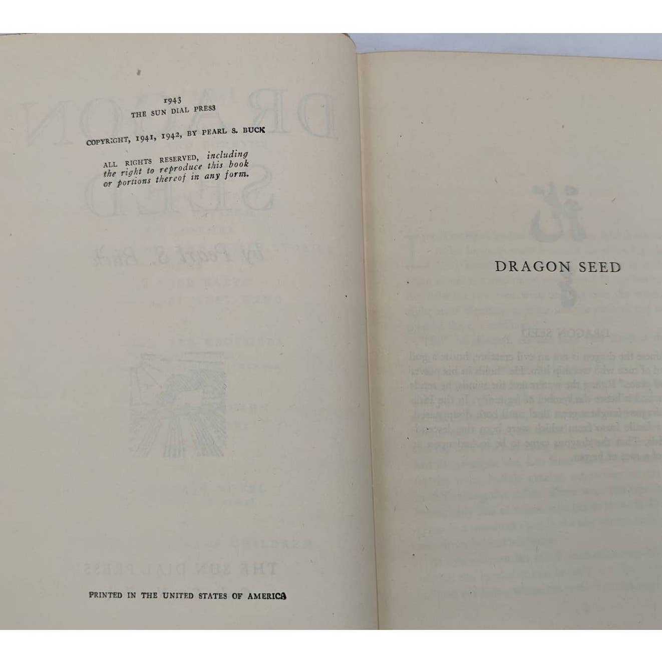 Dragon Seed By Pearl S. Buck Chinese Empress Tzu Hsi Vintage Book Novel 1943