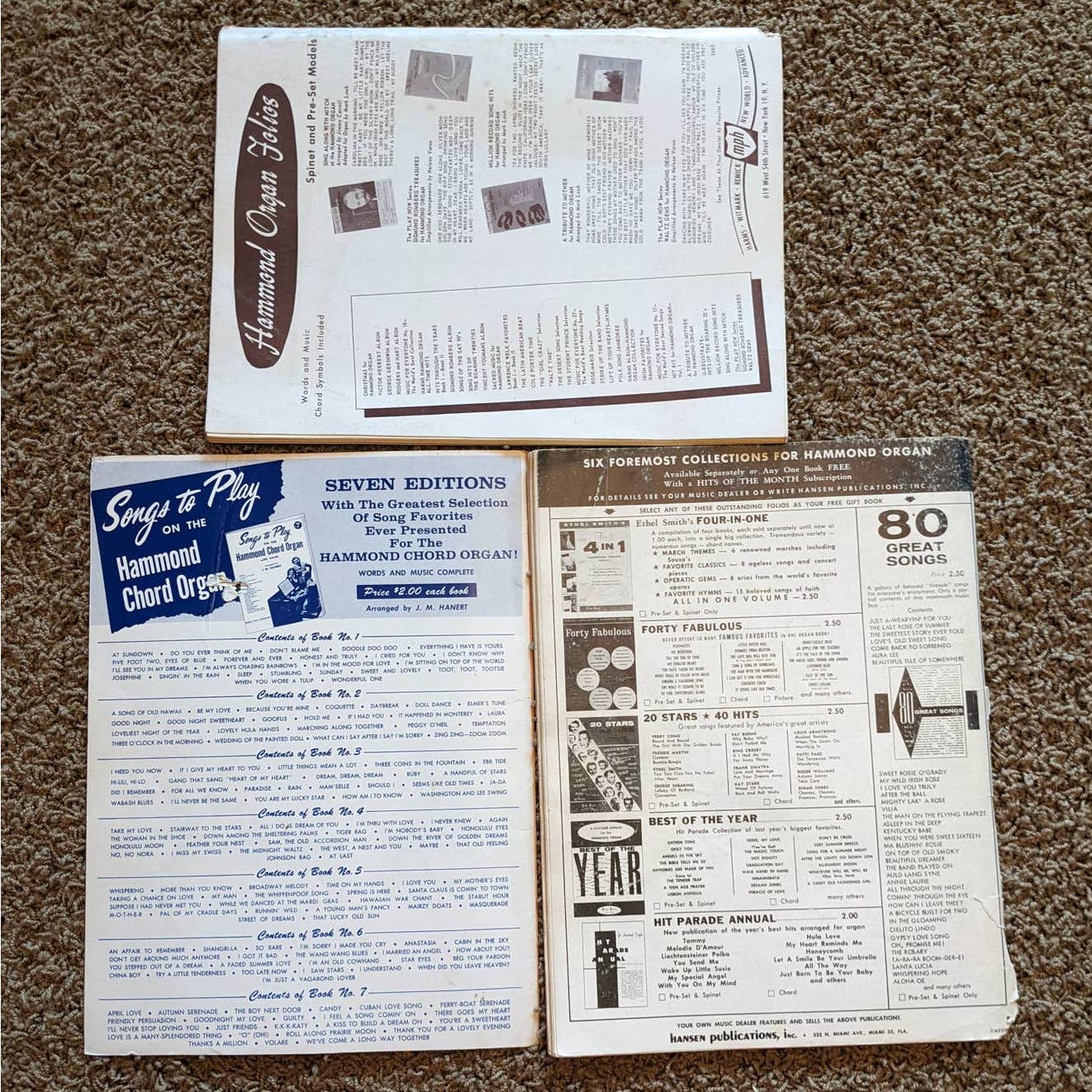 Music Sheets Lot 3 Hammond Chord Organ TV Sing Along With Mitch