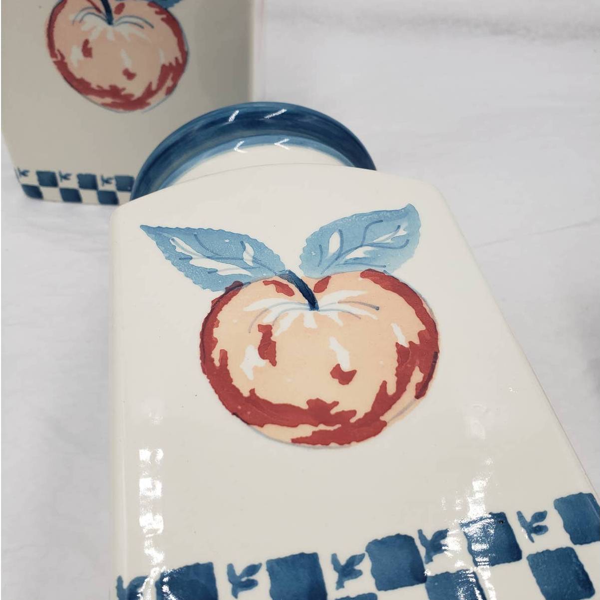 Canister w/Lids Set of 3 Marketplace Apples and Gingham Portugal 9" Tallest