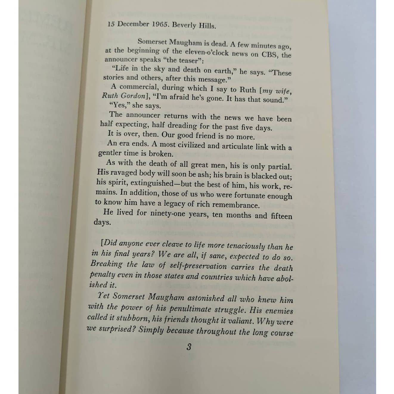 Remembering Mr. Maugham By Garson Kanin Biography Vintage First Edition 1966