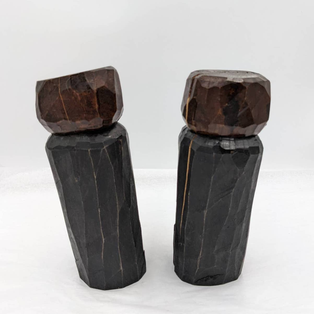 Vintage Jamaica Wooden Carved Bust Figurine Pair Female And Bearded Male 9" Tall