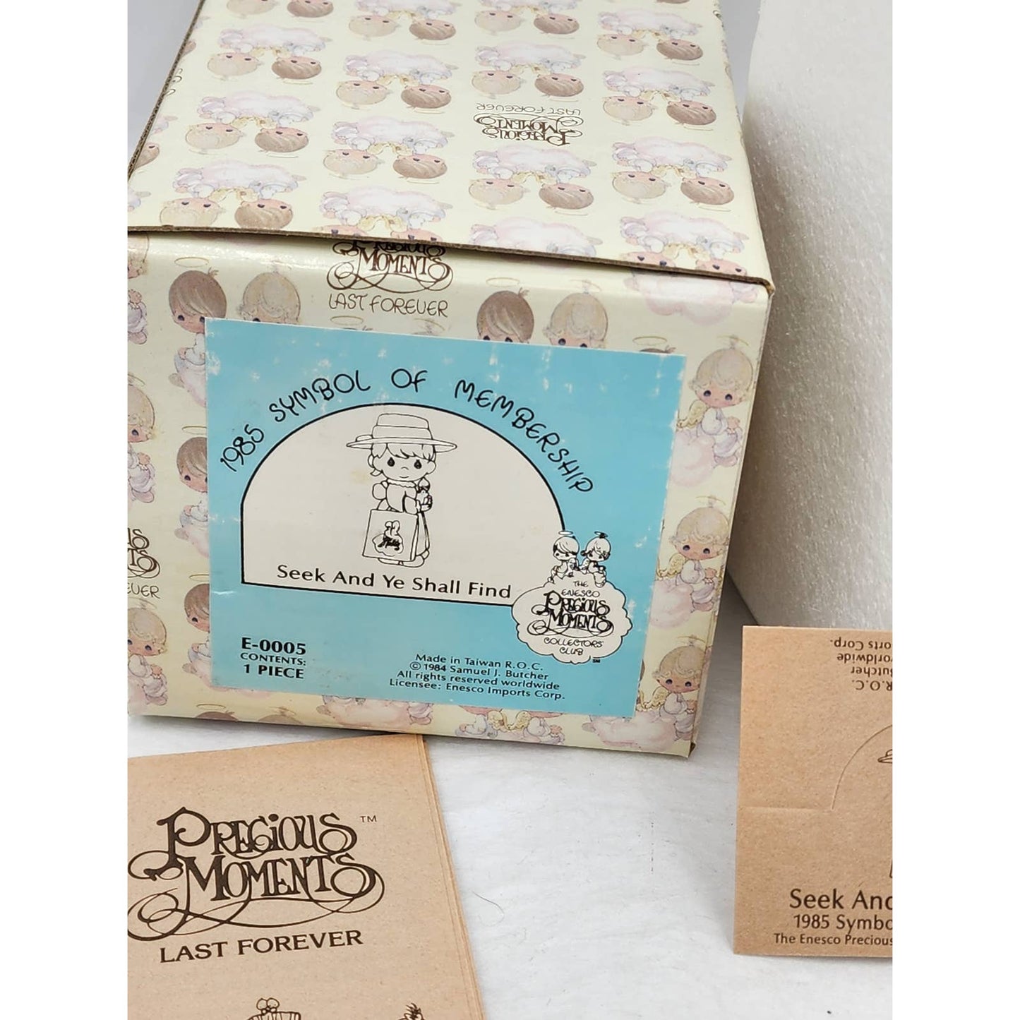 Precious Moments Figurine Seek and Ye Shall Find E-0005 1985 Vintage w/Box Tags