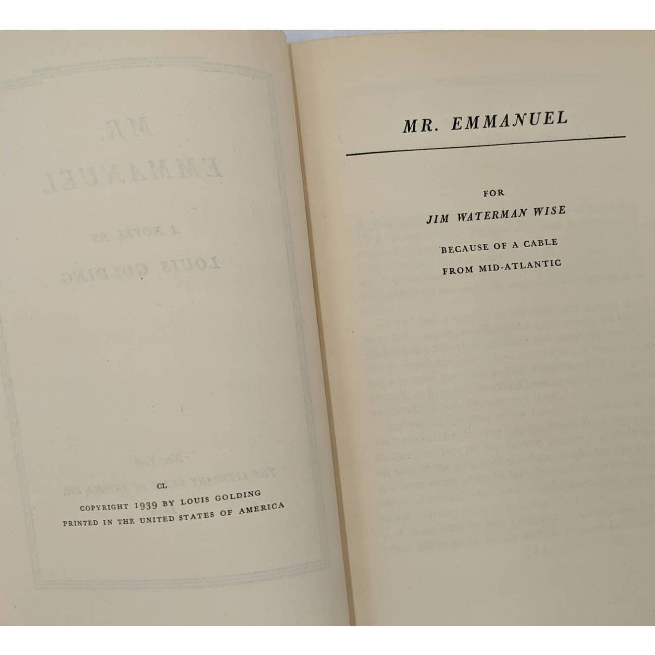 Mr. Emmanuel By Louis Golding Vintage Novel Book 1939