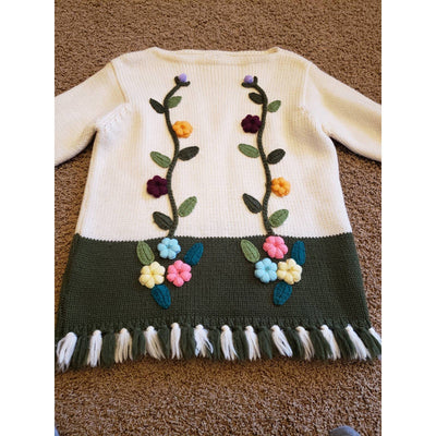 Vintage 3D Flower Fringe Hem Sweater - Fully Fashioned Tarrri - Size Medium