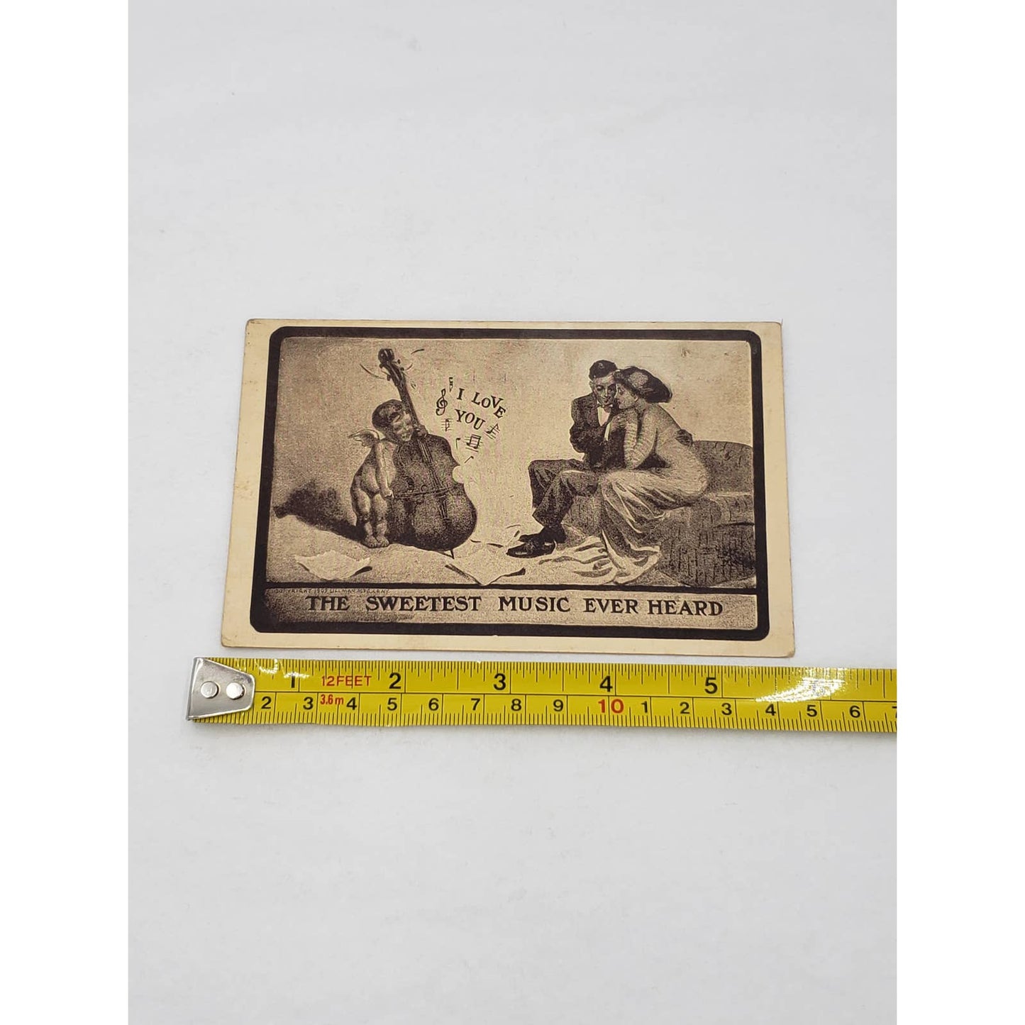 c1919 Romance Love Sweetest Music Ever Heard Couple Cherub Antique Postcard