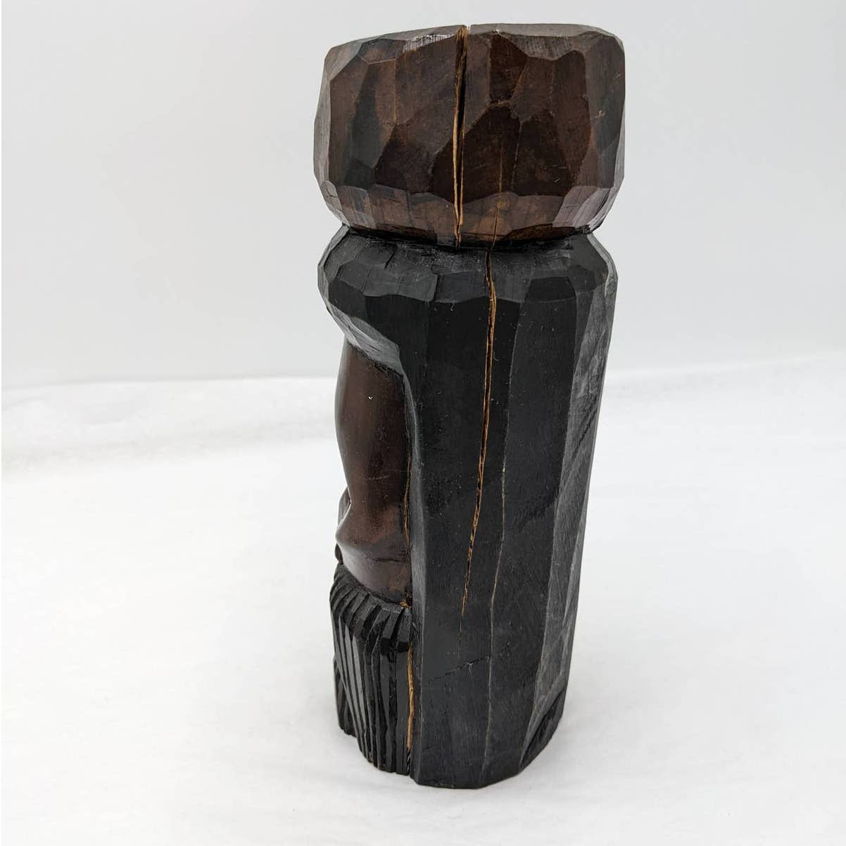 Vintage Jamaica Wooden Carved Bust Figurine Pair Female And Bearded Male 9" Tall