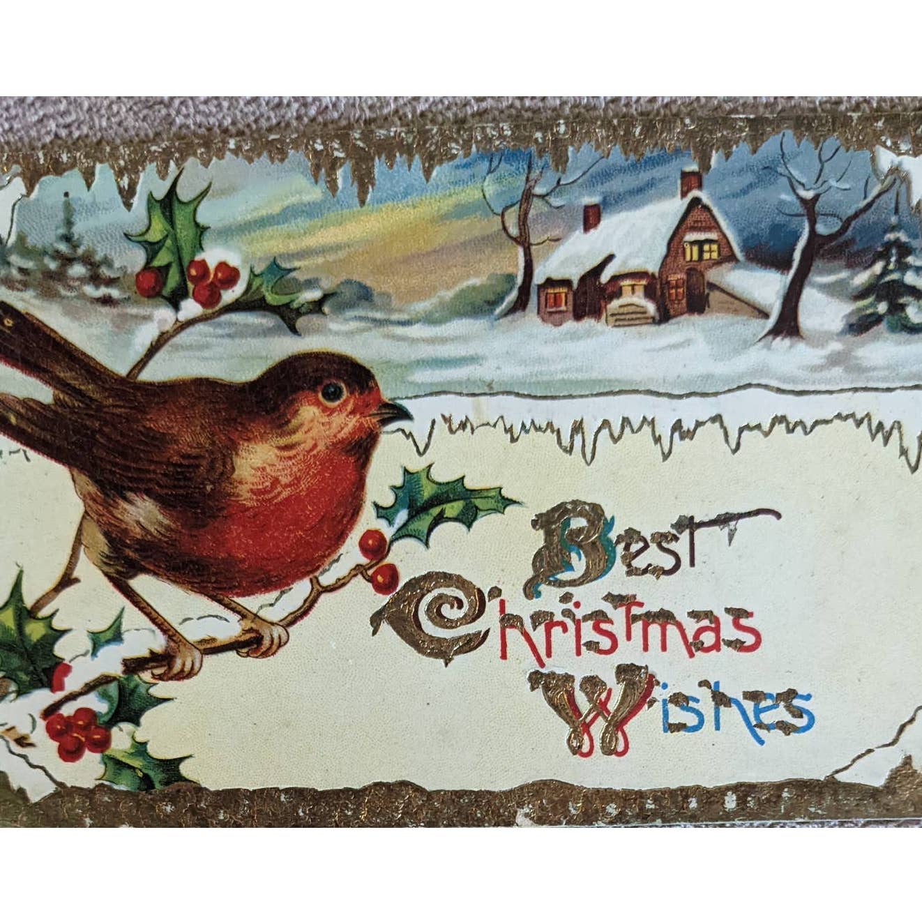 C1900-1915 Christmas Antique Postcard Set Of 7 Merry Christmas Wishes