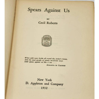Spears Against Us By Cecil Roberts Hardcover Early Edition Novel Vintage 1932