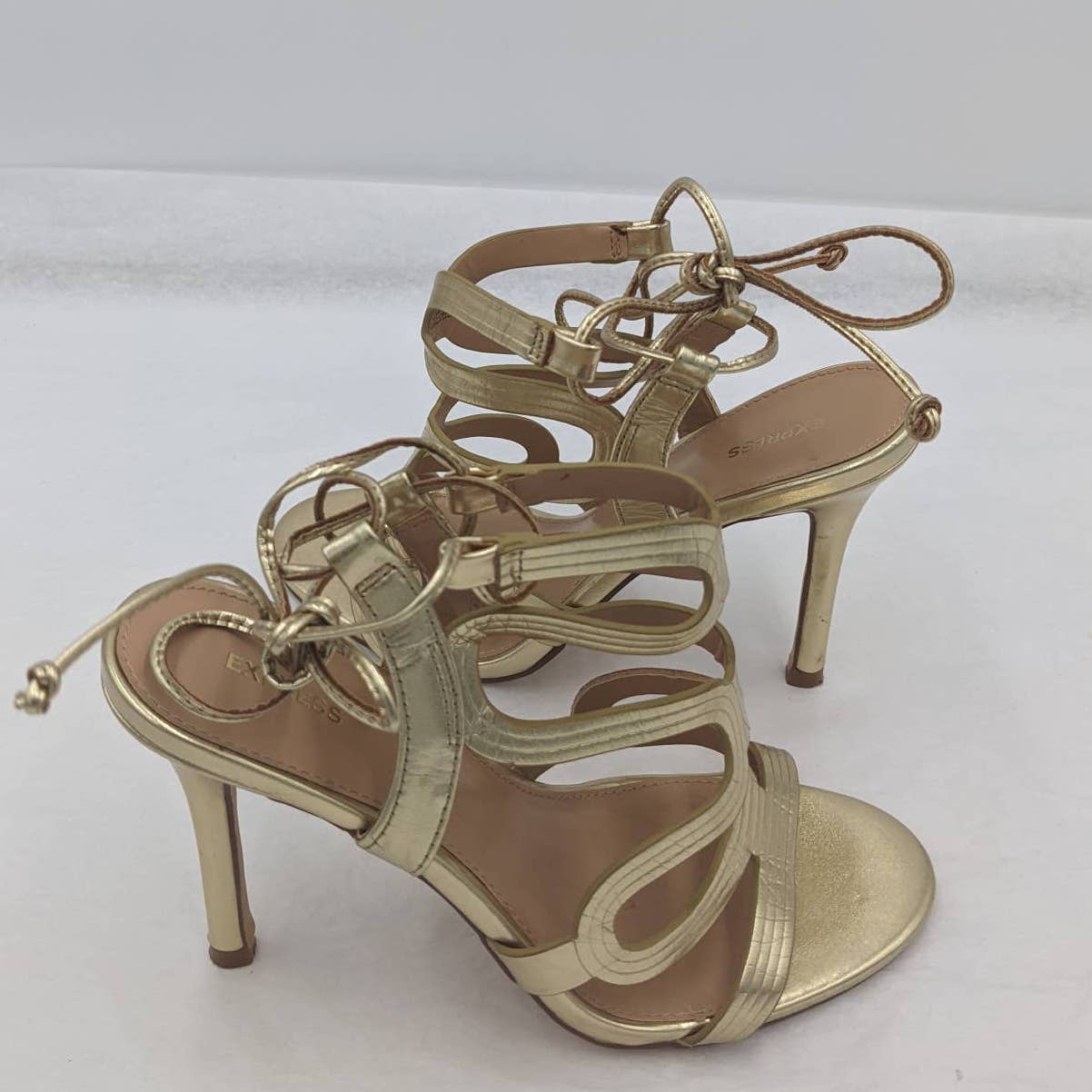 Express Womens Gold Open Toe High Heels Size 8