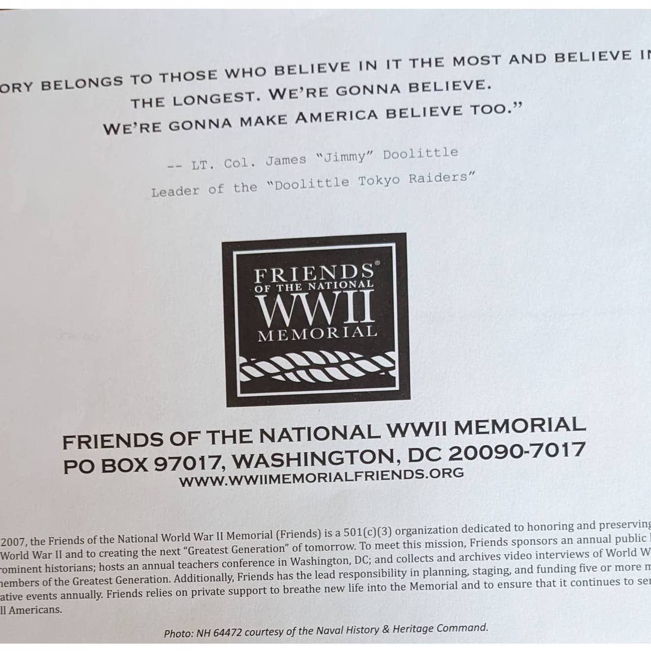 WW2 Images Friends Of The National WWII Memorial Doolittle General MacArthur
