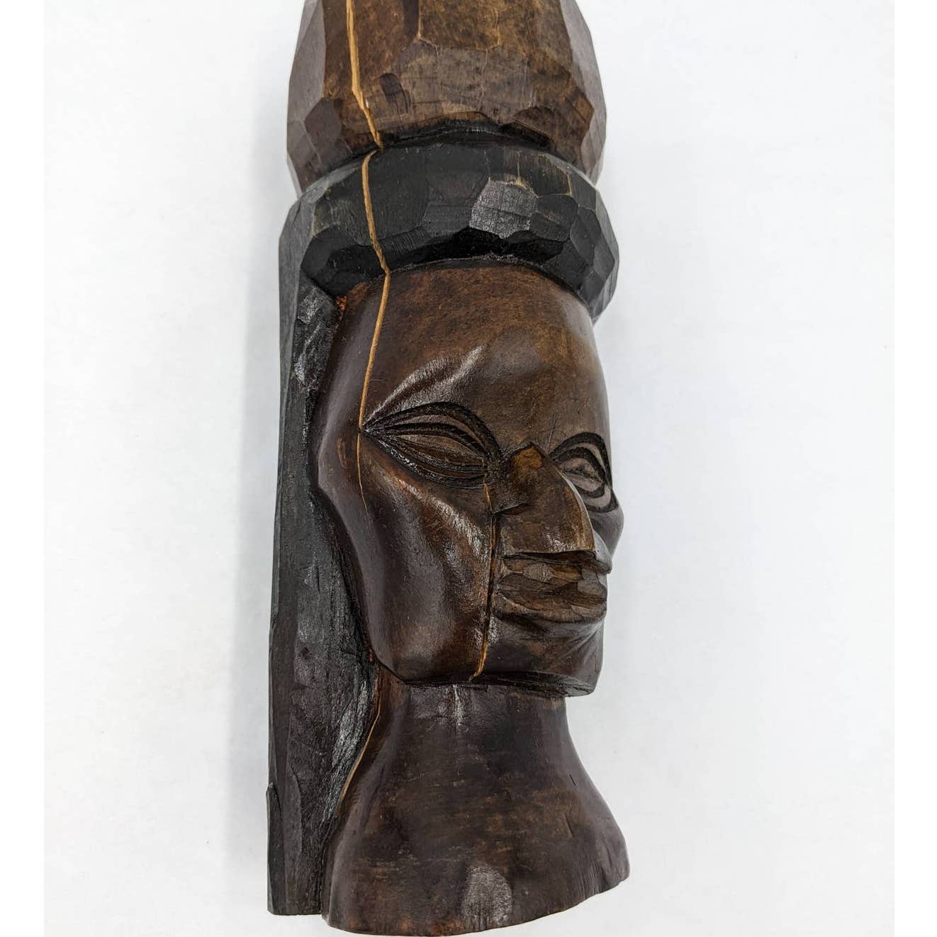 Vintage Jamaica Wooden Carved Bust Figurine Pair Female And Bearded Male 9" Tall