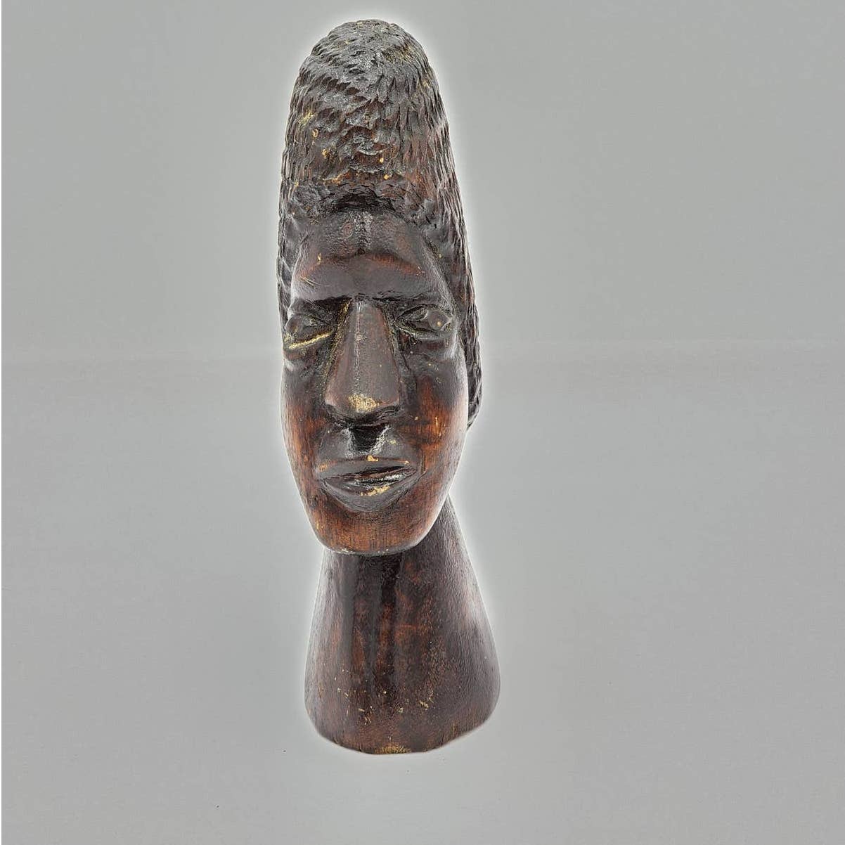 Vintage African Figurine Hand Carved Wooden Sculpture Statue Bust 8" Tall