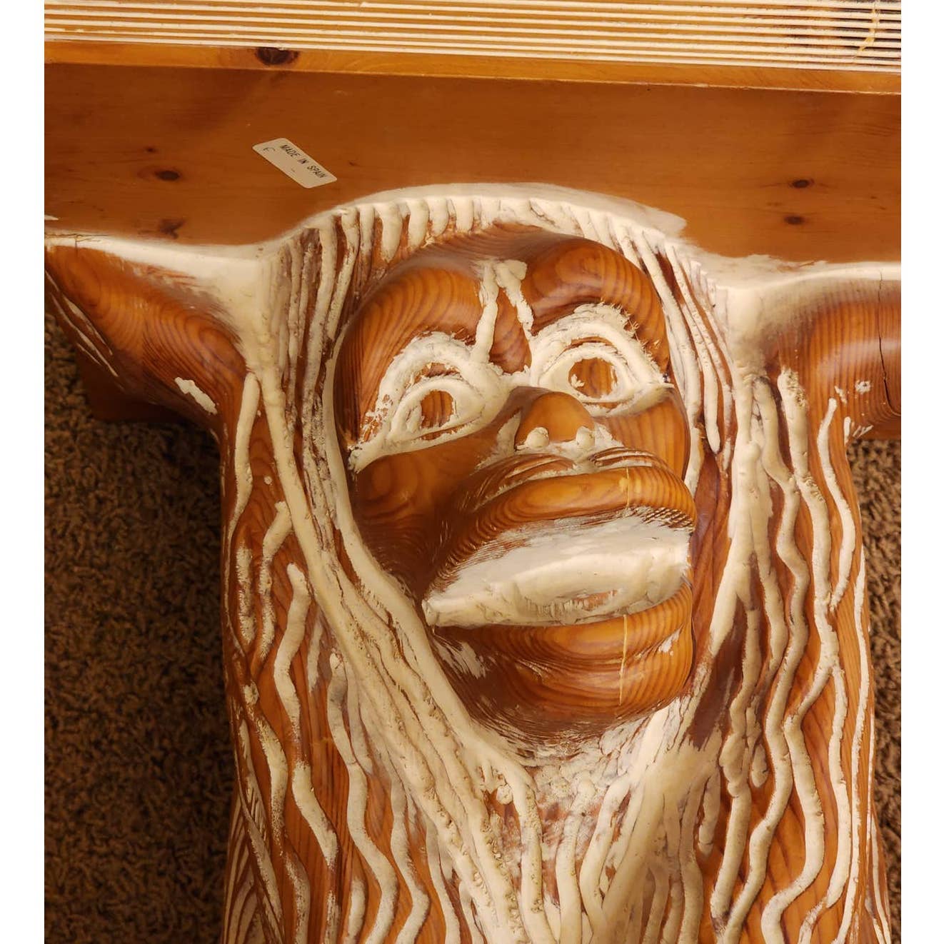 Monkey Vintage Side Table Book End Table Carved Wood Large Planter Spain 20"