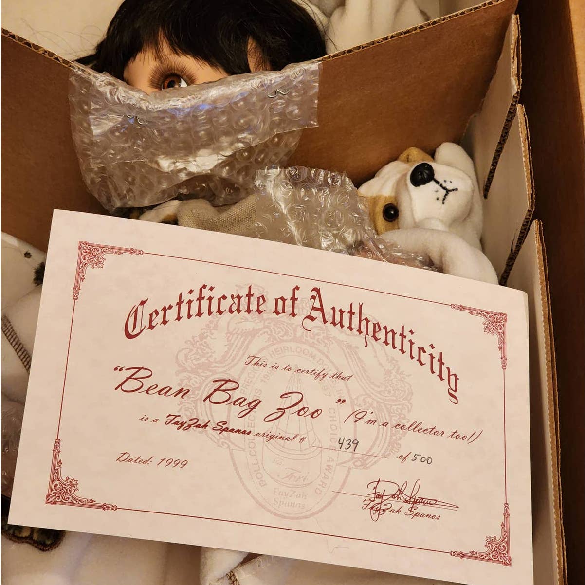 Fayzah Spanos Dolls Bean Bag Zoo 1999 Limited Edition 439/500 W/Tags COA And Box