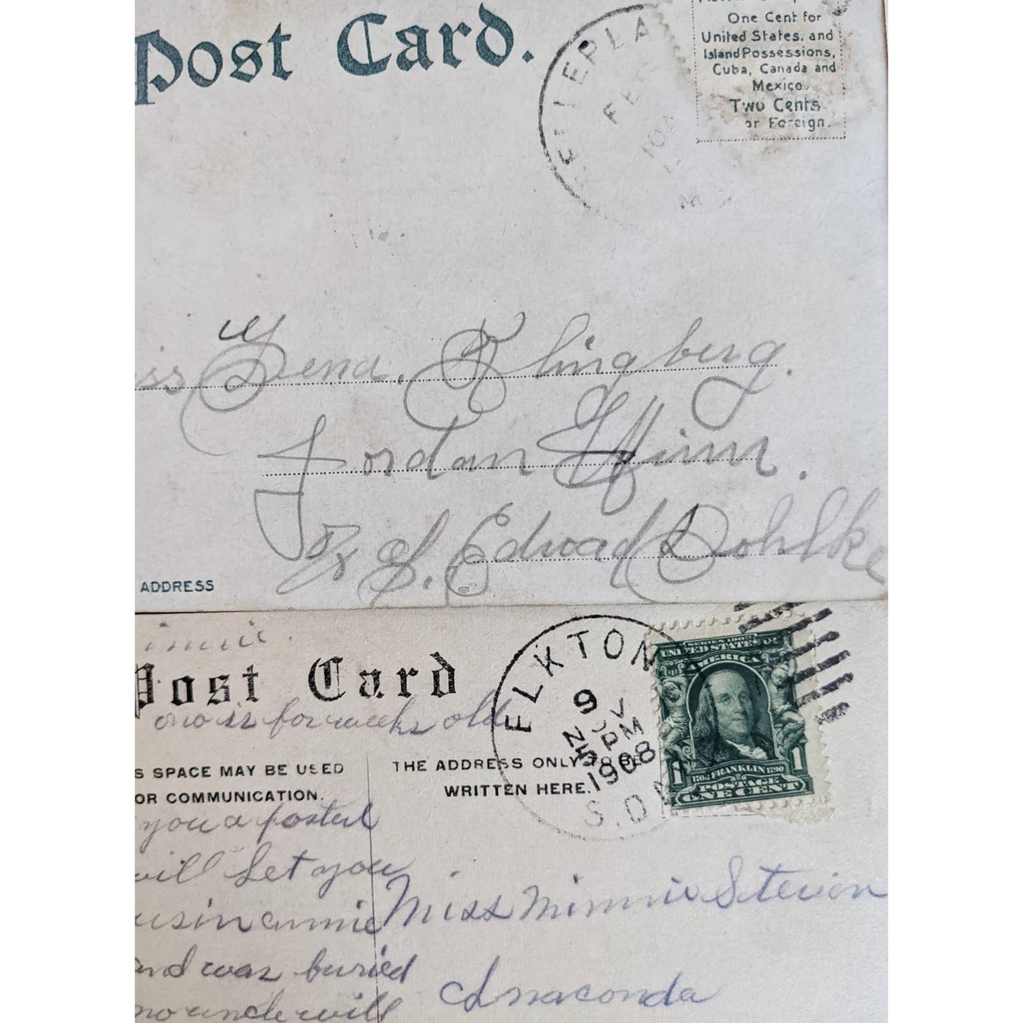 C1908 Antique Postcard Big Sioux River SD Princess Victoria Bitter Root River MT