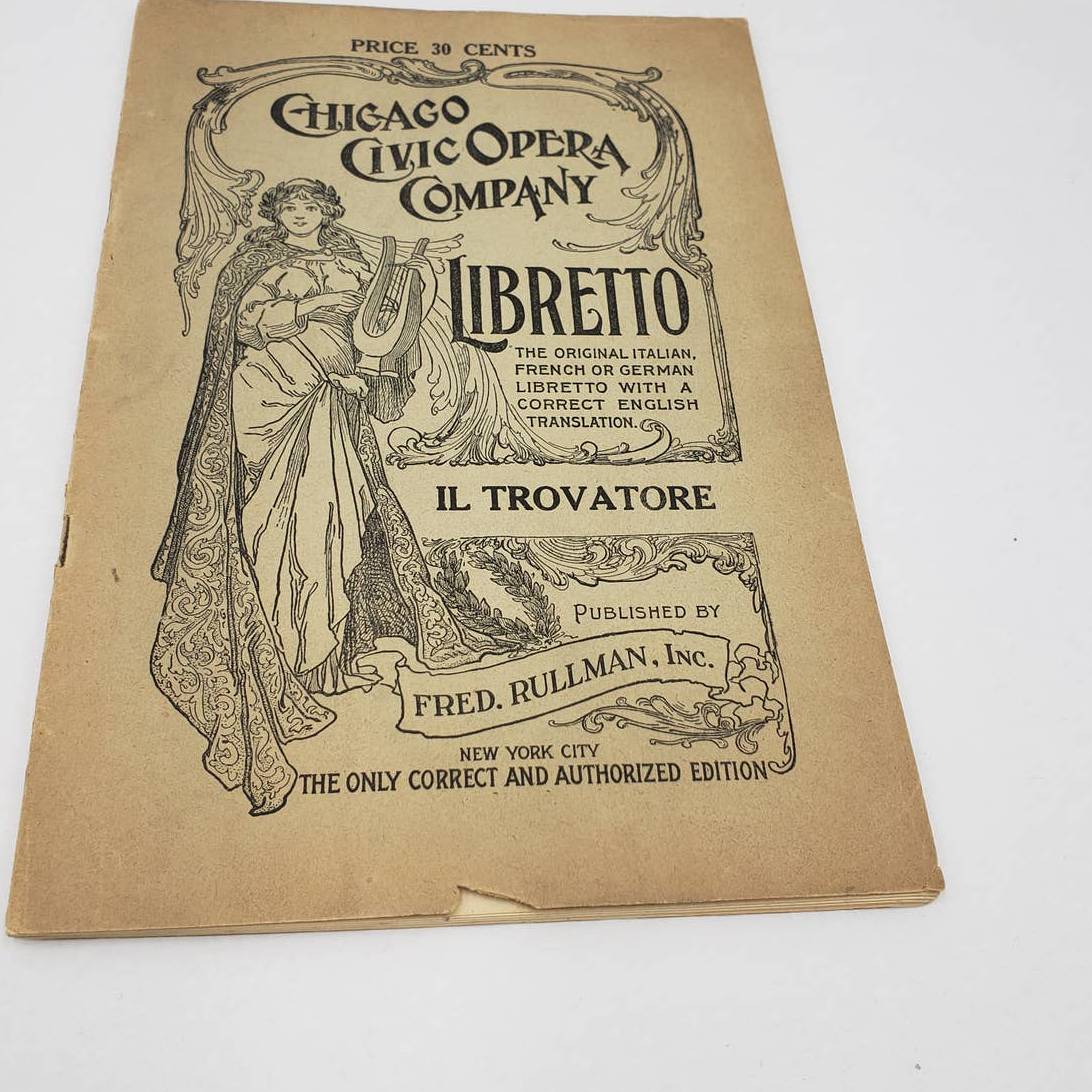 Chicago Civic Opera Libretto Fred Rullman IL TROVATORE Gallet Le Jade Perfume Ad