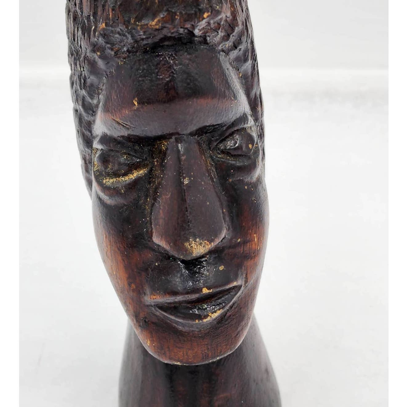 Vintage African Figurine Hand Carved Wooden Sculpture Statue Bust 8" Tall