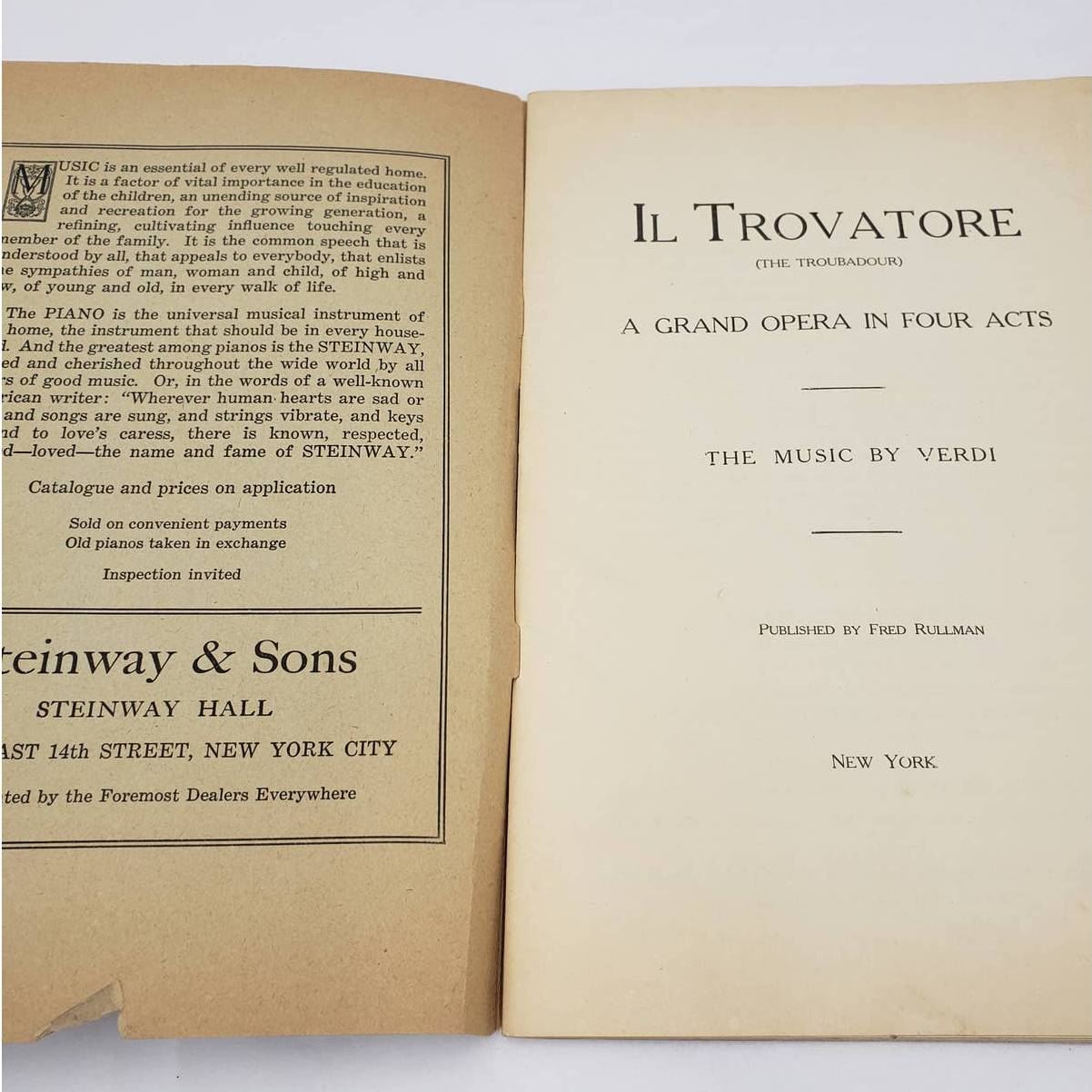 Chicago Civic Opera Libretto Fred Rullman IL TROVATORE Gallet Le Jade Perfume Ad