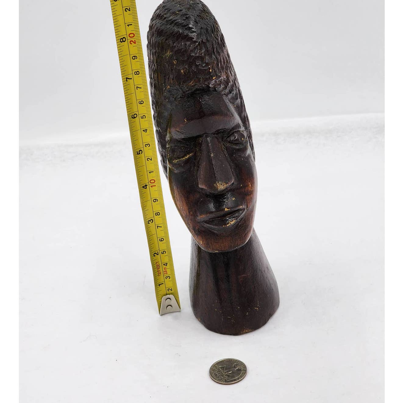 Vintage African Figurine Hand Carved Wooden Sculpture Statue Bust 8" Tall
