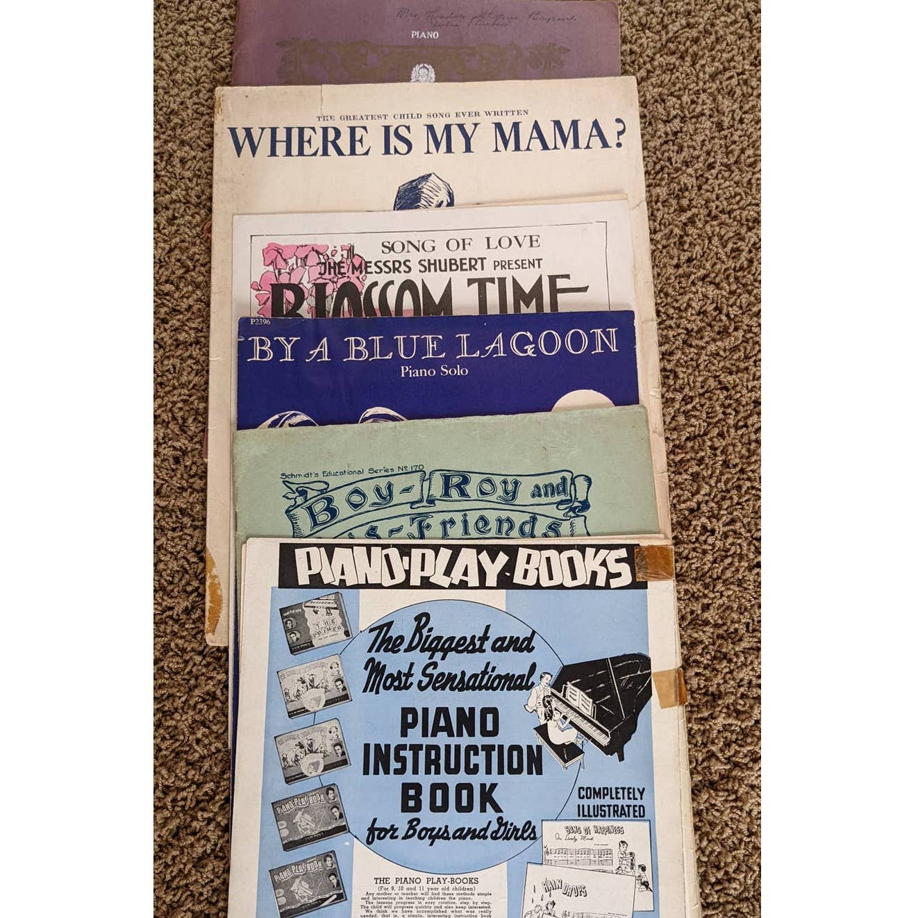 Vintage 1905-1930s Lot 6 Sheet Music Beautiful Blue Danube, Boy Roy, Piano