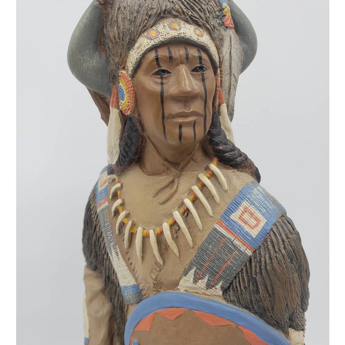Vintage Teissedre Native American Figurine Holding Shield Made in USA 17" Tall