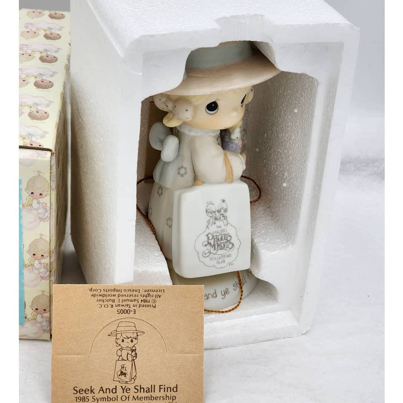 Precious Moments Figurine Seek and Ye Shall Find E-0005 1985 Vintage w/Box Tags