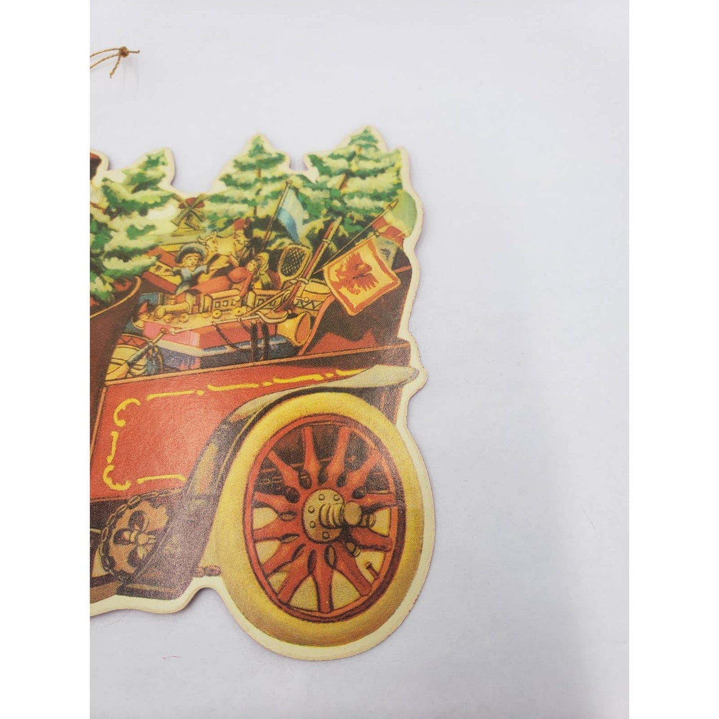 Vintage 1985 Merrimack Santa Vehicle Christmas Die Cut Hanging Card Ornament
