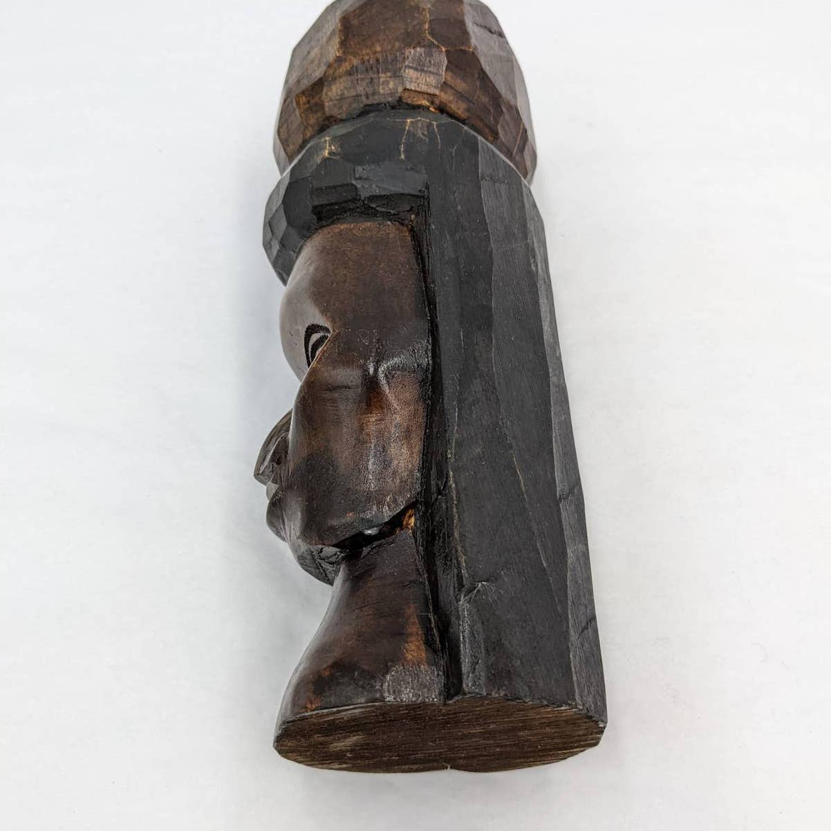 Vintage Jamaica Wooden Carved Bust Figurine Pair Female And Bearded Male 9" Tall