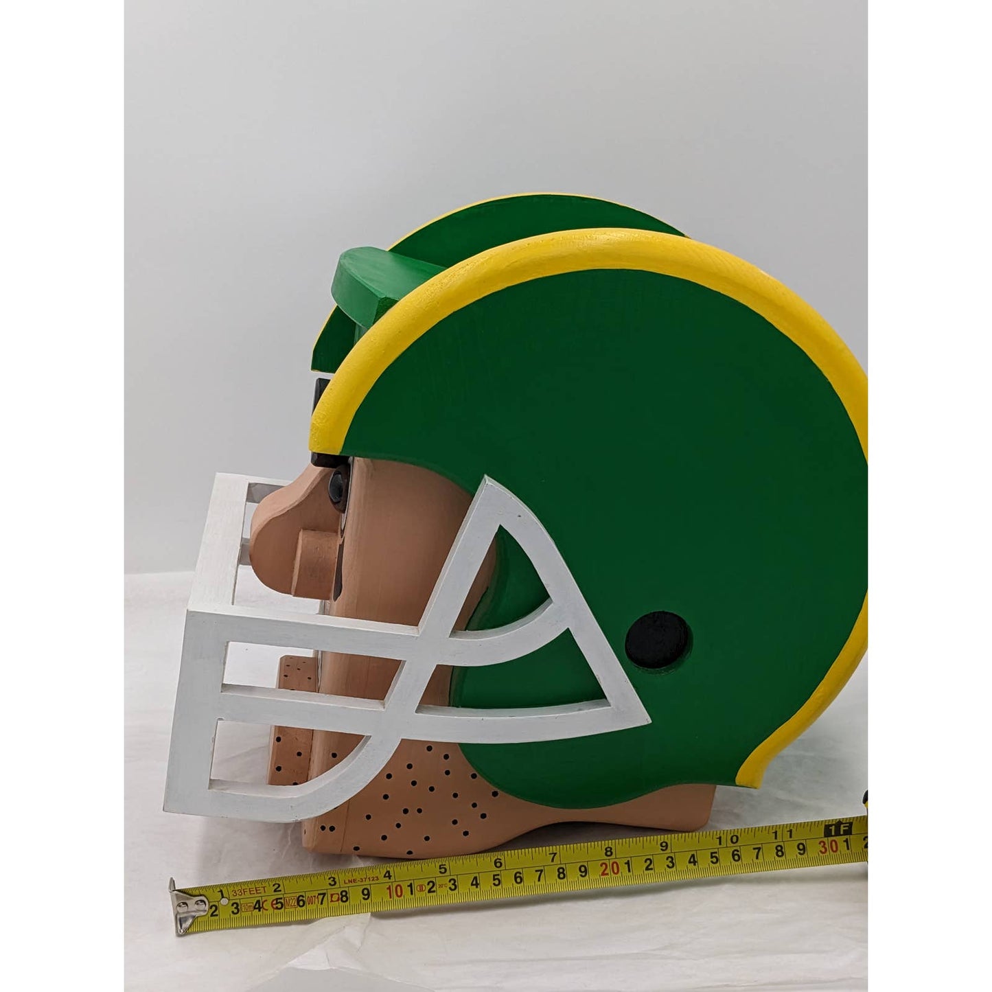 Football Player In Helmet Decoration Wooden Green Yellow Bird Feeder Piggy Bank