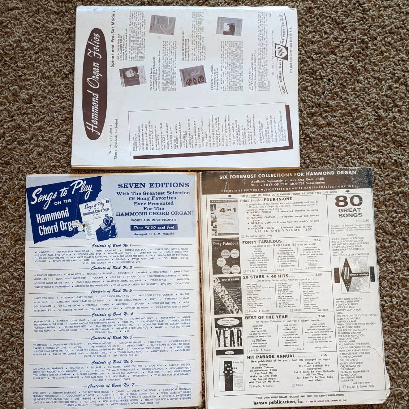 Music Sheets Lot 3 Hammond Chord Organ TV Sing Along With Mitch