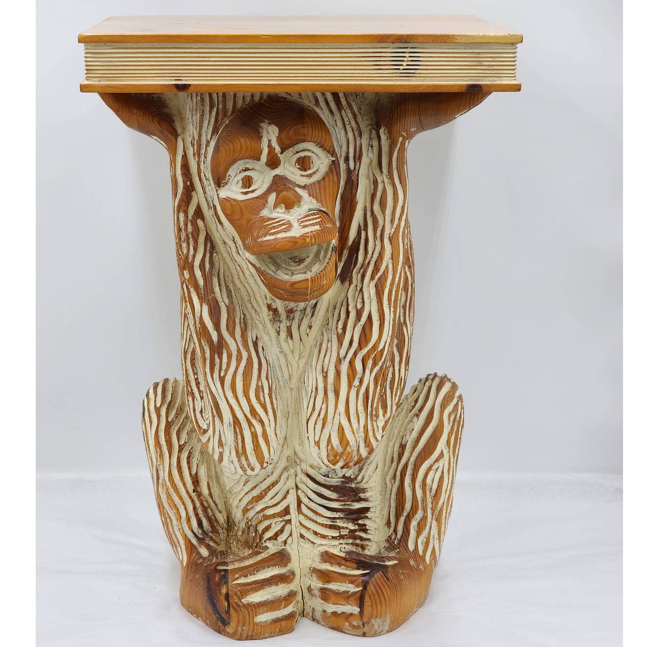 Monkey Vintage Side Table Book End Table Carved Wood Large Planter Spain 20"