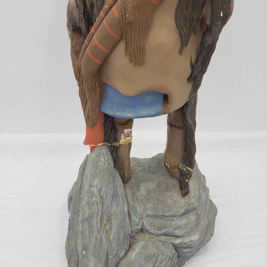 Vintage Teissedre Native American Figurine Holding Shield Made in USA 17" Tall