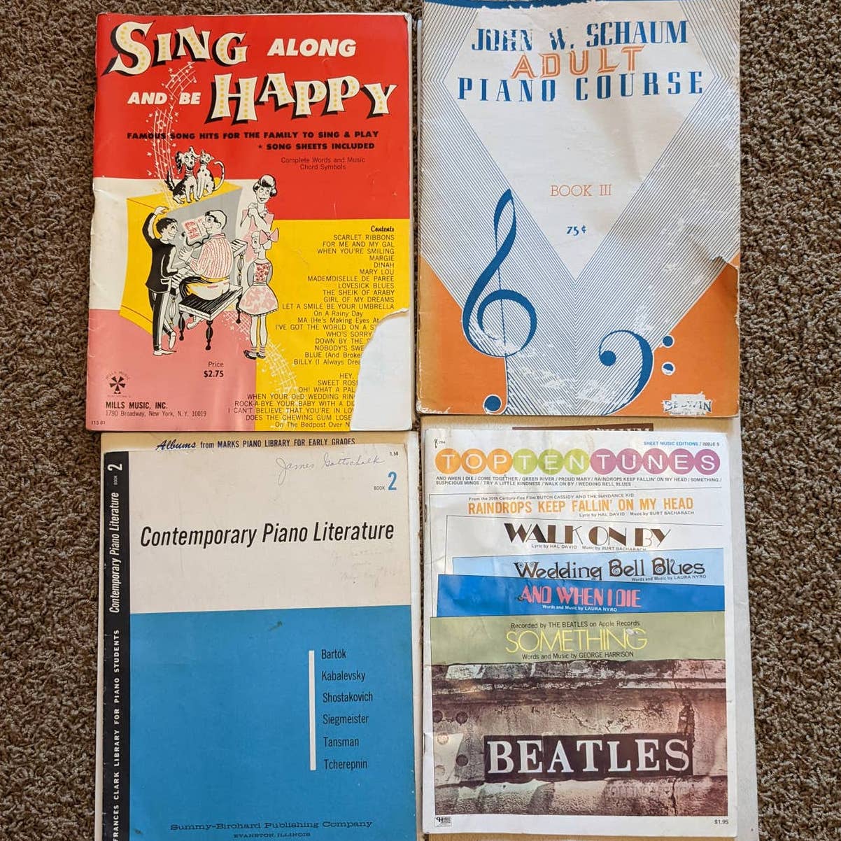 Lot of 8 Music Sheets Learning To Play, John W. Schaum Adult Piano, Top 10 Tunes