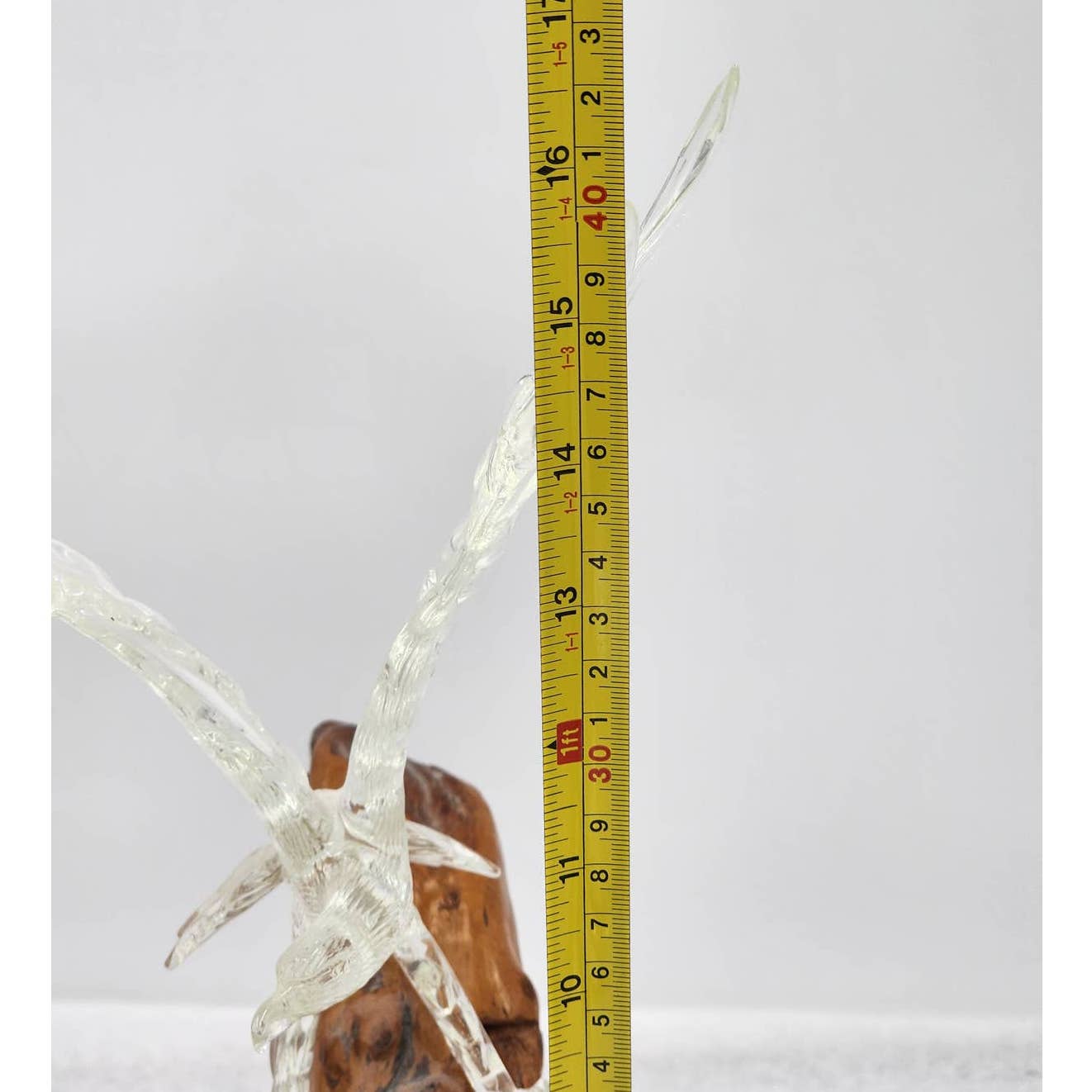 Vintage Glass Eagle Resting Glass Branch Rested Large Wood Base Tree Trunk 16"
